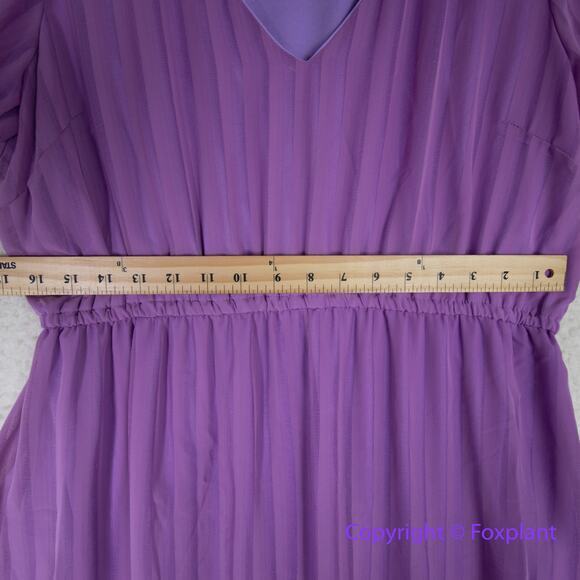 Hutch Anthropologie A Line Dress Pleated Short Sleeve V Neck Purple,‎ size XL - Picture 4 of 15